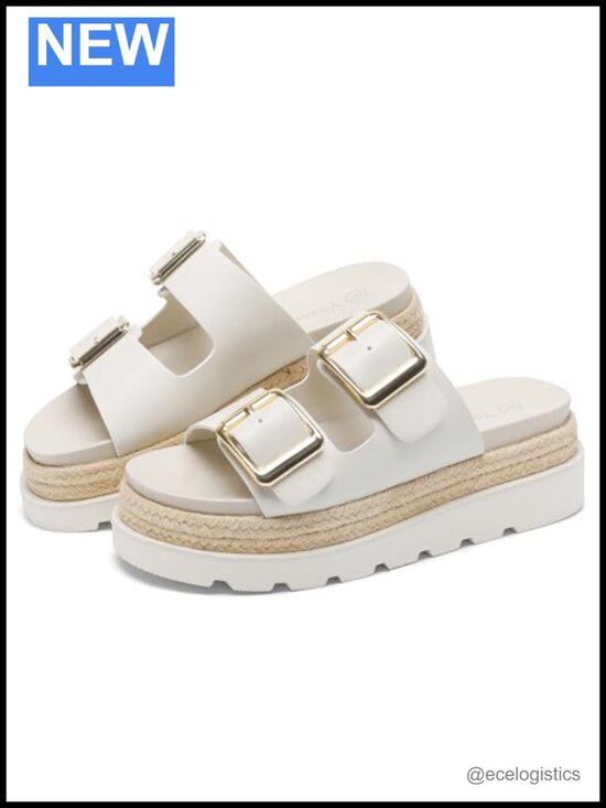 Shoes - Womens Espadrille Platform Slide Sandals with Double Buckle Adjustable Fit